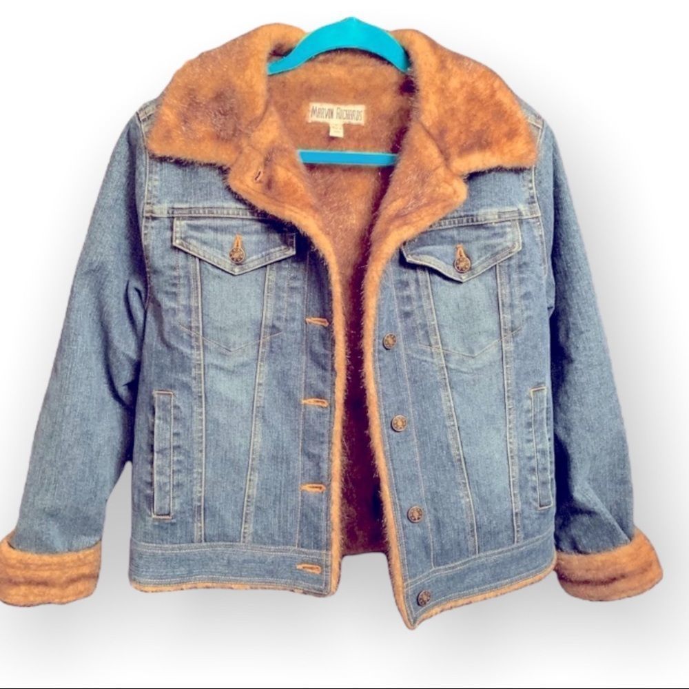 EUC COAT W/FAUX FUR Vintage Marvin Richards jean jacket. Rare find! S